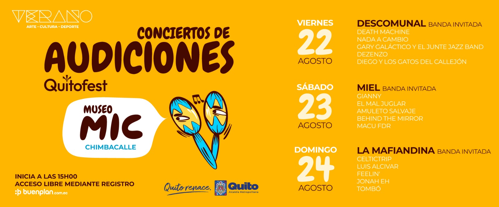 Concierto de Audiciones Quitofest 2025 - Del 22 al 24 de Agosto en Quito, BuenPlan